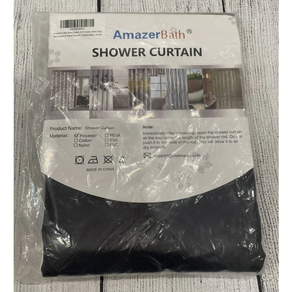 Amazerbath Plastic Shower Curtain Liner, 72 X 72 8G Heavy Duty Black stripe M10